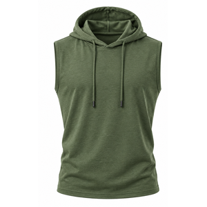 Premium <b>Men</b> <b>Sleeveless</b> Hoodie Heavyweight Cotton Fitness Gym Training Hooded Sweatshirt OEM ODM Wholesale Factory - Product Image 6
