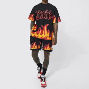 Conjunto de Camiseta y Pantalones Cortos Personalizados, Estilo Hip Hop Unisex, Diseño Oversize Vintage, Lavado Ácido, para Hombre - Product Image 3