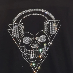 T-shirt d'été en coton épais avec lettres en strass et perles pour homme, col rond, coupe ample, manches courtes - Product Image 2