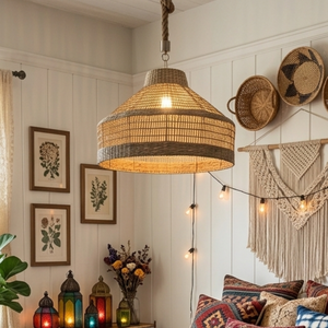 Pantalla de Lámpara Colgante Tejida a Mano de Hierba Marina, Estilo Bohemio, Cubierta de Luz Colgante de Ratán, Pantalla de Lámpara de Techo Moderna Escandinava Indochina - Product Image 6