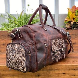 Bolsa de lona grande de cuero de búfalo de grano completo y mecanizado a mano, bolsa de equipaje de noche de cuero genuino, bolsas de viaje de fin de semana para Unisex - Product Image 2