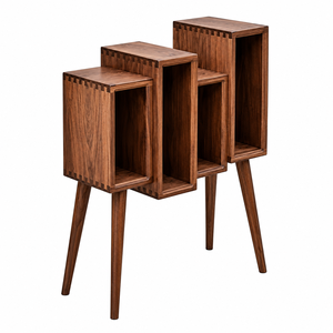 Modern <b>Solid</b> Teak <b>Wood</b> Open Bookshelf with Artistic Vertical Storage Design - Product Image 2
