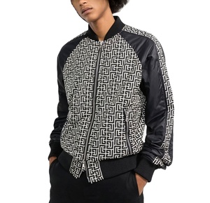 แจ็คเก็ตบอมเบอร์สำหรับผู้ชาย, แจ็คเก็ตบอมเบอร์แจ็คเก็ตแขนสีดำพิมพ์ลายสีขาว - Product Image 2