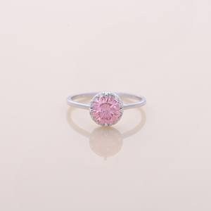 IGI Certified Round Cut Pink Diamond Halo Engagement / Wedding Ring In <b>Solid</b> 925 Sterling <b>Silver</b> with Half Bezel Design - Product Image 1