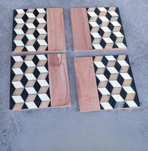 Juego de Posavasos de Madera y Resina Hechos a Mano, Diseño Artístico Geométrico de Cubo, Posavasos Rústicos Modernos para Protección de Mesa, Paquete de 4 - Product Image 1