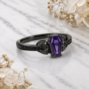 Anillo de Plata de Ley 925 con Baño de Oro Rosa y Gema de Amatista en Forma de Ala de Murciélago, Anillo de Compromiso Gótico para Mujer, Perfecto para Halloween - Product Image 4