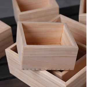 Set of <b>Small</b> Square Wooden <b>Boxes</b> Light Natural Finish Handcrafted Open Top Containers for Storage DIY Crafts Jewelry Keepsakes - Product Image 2