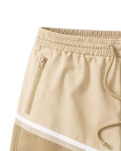 Beige And Khaki Color Block Mens Drawstring Shorts Zipper Pocket Casual Summer Beach <b>Athletic</b> Quick Dry Comfortable Shorts - Product Image 6