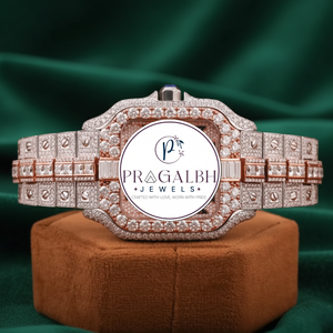 นาฬิกาเพชรหรู Pragalbh Jewels ประดับเพชรแบบ Iced Out Pavé ควอตซ์ มอยส์ซาไนต์ ตัวเรือนสแตนเลส สำหรับผู้ชายและผู้หญิง - Product Image 1