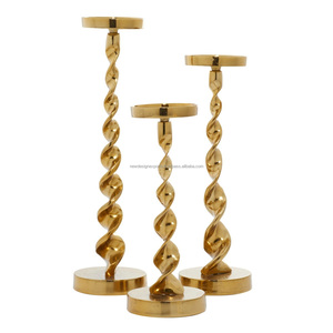 Premium 3-Piece Gold Twist Candlestick Set • Spiral Ribbon Metal Centerpiece - Product Image 3