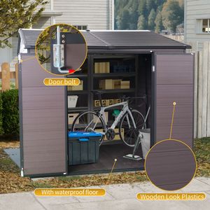 Abri de jardin extérieur en résine 8 x 6 pieds, étanche, avec plancher, deux fenêtres, porte verrouillable, abri à outils pour jardin et patio - Product Image 3