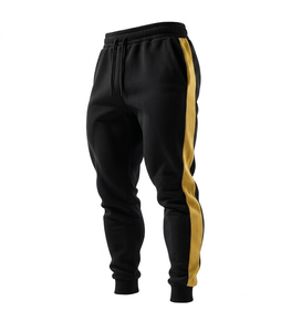 Pantalones Deportivos Negros para Hombre, Talla Grande, Algodón de Peso Medio, Estilo Ropa de Trabajo, Cintura con Cordón Ajustable, Logotipo Termotransferible en la Pierna Derecha - Product Image 1