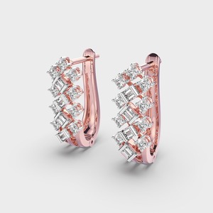 Pendientes de Aro con Diamantes Cultivados en Laboratorio Certificados por IGI, Corte Baguette y Redondo, Oro Amarillo/Blanco/Rosa de 9K, Pendientes de Aro de Diamantes de Lujo - Product Image 3