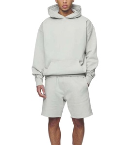 Conjuntos de chándal de lujo para hombre: Sudadera con capucha de manga larga oversize con hombros caídos y pantalones cortos holgados sin dobladillo, ideales para primavera. OEM. - Product Image 6
