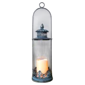 Antique Black Metal <b>Lantern</b> <b>Candle</b> Holder Rustic Glass Lamp Vintage Style Ornate Distressed Floor Standing Decorative Indoor - Product Image 1