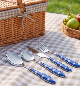 Juego de cubiertos de acero inoxidable con mangos azules con lunares, aptos para lavavajillas, para fiestas y uso doméstico. - Product Image 5