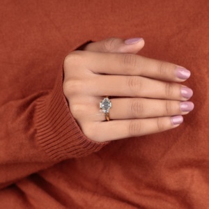 Emerald Cut Lab Grown Diamond Engagement Ring Tapered Baguette Side Stones Bezel Set Three Stone Ring 14K 18K Gold <b>Bridal</b> Ring - Product Image 3