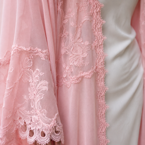 Luxury Pink Lace Modest Kaftan Women Premium Dubai Style Open Front <b>Abaya</b> <b>Prayer</b> Wear Maxi Floral Lace - Product Image 3