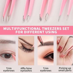 Juego de 4 Pinzas de Acero Inoxidable Personalizadas para Cejas y Pestañas, con Punta Inclinada, Precisión, Estuche Portátil, Belleza - Product Image 6