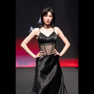 Haute qualité robe de soirée noire robe Sexy tissé col en v naturel thé-longueur Vietnam haute qualité ODM élégant vêtements pour femmes - Product Image 5