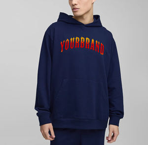 Wholesale 420gsm 100% Cotton Oversized Drop Shoulder custom screen printed logo solid navy colour breathable men Hoodies - Product Image 1