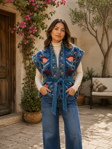 Embroidered <b>Quilted</b> Velvet Suzani Bomber Jacket | Handmade Reversible Cotton Coat with Nylon Lining | <b>Winter</b> Gift for Her - Product Image 4