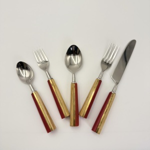 Juego de cubiertos de resina y madera con mango plateado, cuchara, tenedor y cuchillo, juego de cubiertos pulidos a espejo, juego de vajilla al precio más bajo - Product Image 4