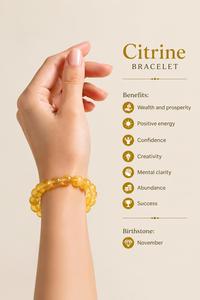 Pulsera de Citrino Natural, Piedra de Nacimiento de Noviembre, Cuentas Redondas de 8mm, Pulsera de Piedras Preciosas Curativas para Mujeres y Hombres - Product Image 2