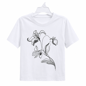 White Floral Print Women <b>T</b>-<b>Shirt</b> Short Sleeve Crew Neck Cotton Casual Wear Regular Fit Jersey Fabric For OEM/ODM Service - Product Image 5