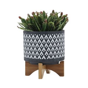 8 \ "màu xám gốm <span class=keywords><strong>Aztec</strong></span> trồng với đứng bằng gỗ Chic chậu hoa & planter Set - Product Image 4