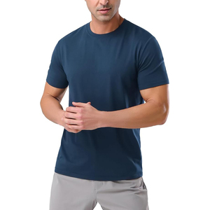 Camiseta Deportiva Azul Marino Oscuro para Hombre, Corte Atlético, Cuello Redondo, Manga Corta, Algodón Premium, Venta al Por Mayor - Product Image 1
