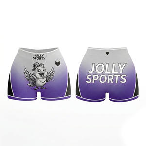 Shorts de sport pour femmes en tissu extensible polyester-spandex premium GSM, orange et jaune, avec logo personnalisé imprimé. - Product Image 3