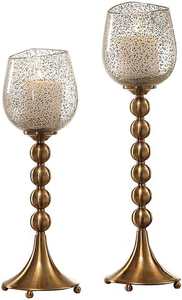 Antique Brass Candle Holders with Mercury Glass Shade Decorative Tall <b>Tealight</b> Holders for Home Wedding Decor - Product Image 4