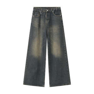 Venta al por mayor de jeans vintage de calle para hombre, vaqueros rectos holgados lavados, jeans desgastados de moda para hombre - Product Image 1