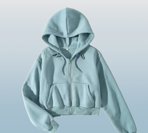 เสื้อฮู้ดครอปซิปยาวสำหรับผู้หญิง ผ้าฟลีซ แขนยาว สไตล์ยุค 90s มีเชือกผูก ปรับได้ ทรงหลวม ระบายอากาศได้ดี - Product Image 3