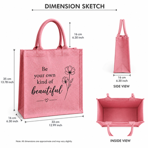Pink Jute Shopping <b>Bag</b> Be Your Own Kind Of Beautiful Floral Design <b>Medium</b> <b>Size</b> Daily Use Tote Handle - Product Image 2