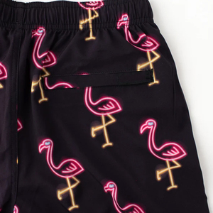 Shorts de Baño para Hombre con Estampado de Flamencos Negros y Cordón Rosa, Secado Rápido, Estilo Casual - Product Image 4
