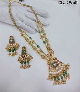 Wholesale High Quality New Vintage Copper Gold Plated <b>Crystal</b> Bridal Jewelry <b>Set</b> Long Mala Necklace Earrings Maang Wedding Gift - Product Image 1