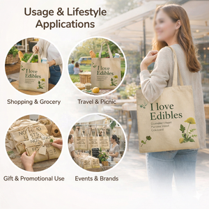 Sac de courses en coton biodégradable écologique avec motifs, poignées robustes, design réutilisable pour les courses quotidiennes et les essentiels - Product Image 5