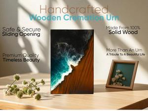 กล่องใส่เถ้ากระดูกทำมือจากไม้พะยูง: กล่องเก็บของที่ระลึกเรซิ่นสีดำลายมหาสมุทร สำหรับใส่เถ้ากระดูกมนุษย์ ขนาดกลาง 9x5.5 นิ้ว - Product Image 4