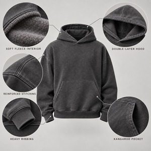 Men's Dark Gray O-Neck Pullover Sweatshirt Regular Sleeve Solid Color Fleece Knitted Winter Wear Embroidered Lined - Product Image 2