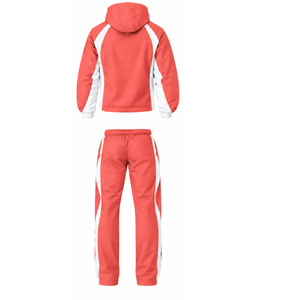 Coral White Hooded Tracksuit Set Full Zip <b>Jacket</b> Matching <b>Straight</b> Pants Custom Team Training Athletic Sportswear Two Piece - Product Image 2