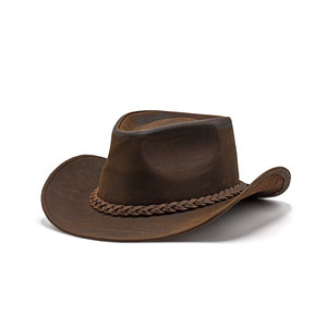 Unisex Brown Leather Cowboy <b>Hat</b> With Braided <b>Band</b> Casual Outdoor Style Adult Spring Autumn Fit 56-58CM 2026 - Product Image 1
