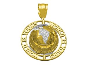 Pendentif globe terrestre personnalisé avec diamants de laboratoire, plaqué argent 925, pendentif hip-hop, bijoux de luxe personnalisés - Product Image 1