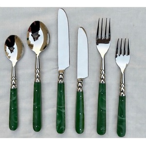 Factory Wholesale Flatware Set With Resin <b>Handle</b> Silverware Spoon Fork <b>Knife</b> 5 Pcs Cutlery For Home Hotel Wedding Place Setting - Product Image 3