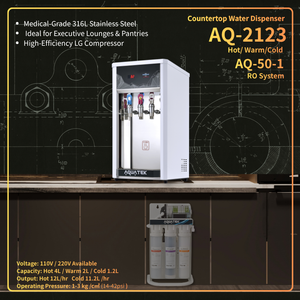 Dispensador de Agua de Sobremesa Aquatek AQ-2123, Agua Caliente, Templada y Fría, Acero Inoxidable, Modelo Comercial de Escritorio - Product Image 1