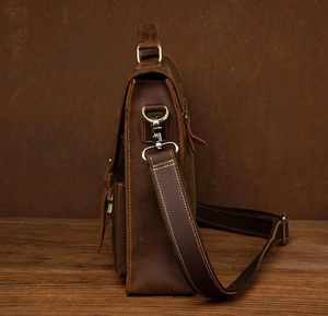 Porte-documents en cuir de vache véritable pour homme, style classique, sangle réglable, fermeture à boucle, sac de bureau, couleur unie durable - Product Image 5