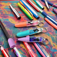 Stylo bille en plastique de 10 cm, 0,5 mm, rempli de liquide, flotteur 3D, impression UV, logo personnalisé, porte-clés, 3 couleurs, promotionnel
