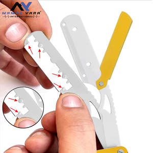 Rasoirs de toilettage jaunes et blancs haut de gamme, faits à la main, à verrouillage pivotant, en acier inoxydable, pour un rasage soyeux et précis, jetables pour barbiers - Product Image 4