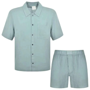 Conjunto de 2 Piezas para Hombre, Camisa y Pantalones Cortos Casuales de Verano, Estilo Vintage, Ecológicos, de Poliéster/Algodón, ODM - Product Image 1